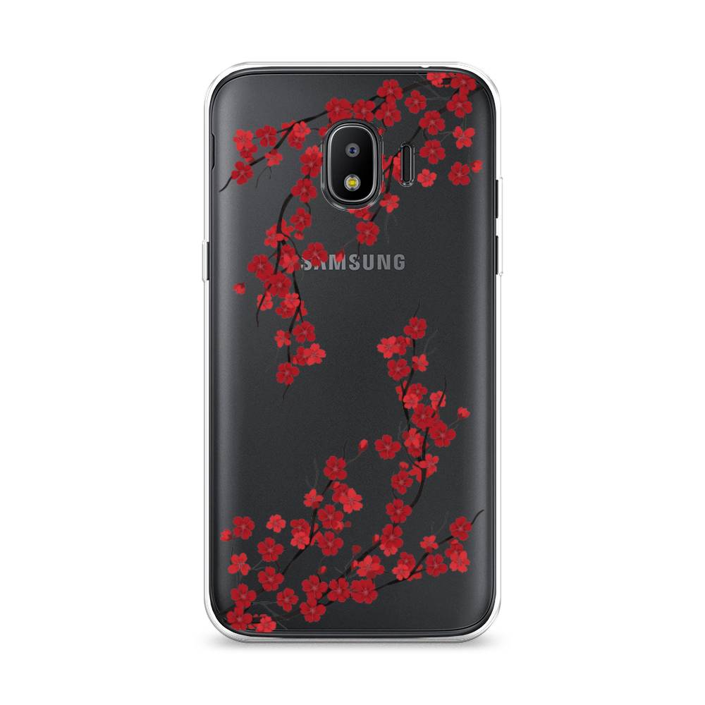 

Чехол на Samsung Galaxy J2 2018 "Красная сакура", Красный;черный, 25650-2