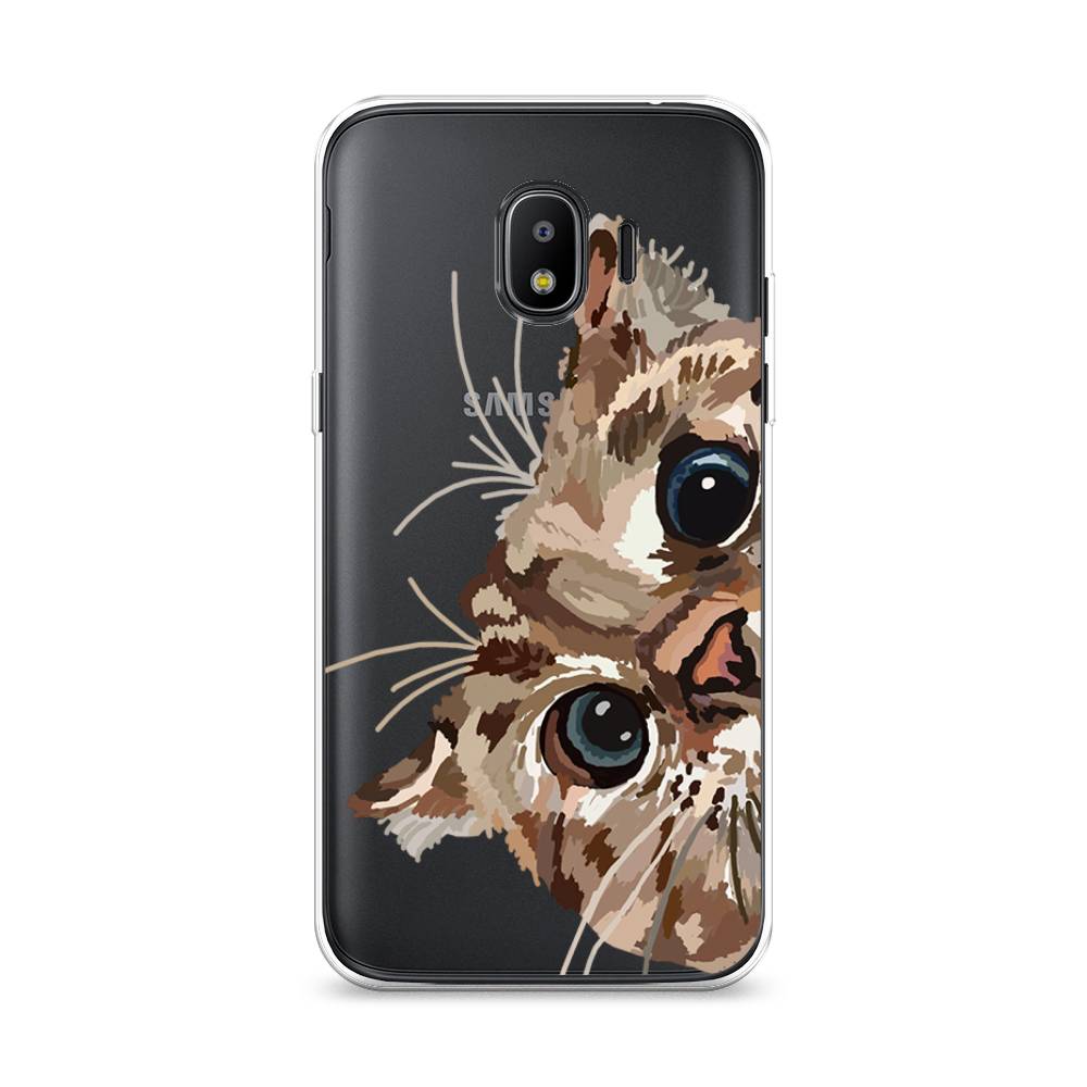 

Чехол на Samsung Galaxy J2 2018 "Любопытный кот", Коричневый;синий;черный, 25650-1