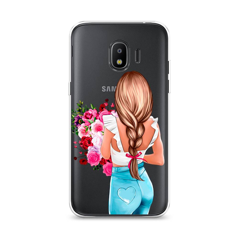 

Чехол на Samsung Galaxy J2 2018 "Девушка с цветами", Коричневый;розовый;голубой, 25650-6