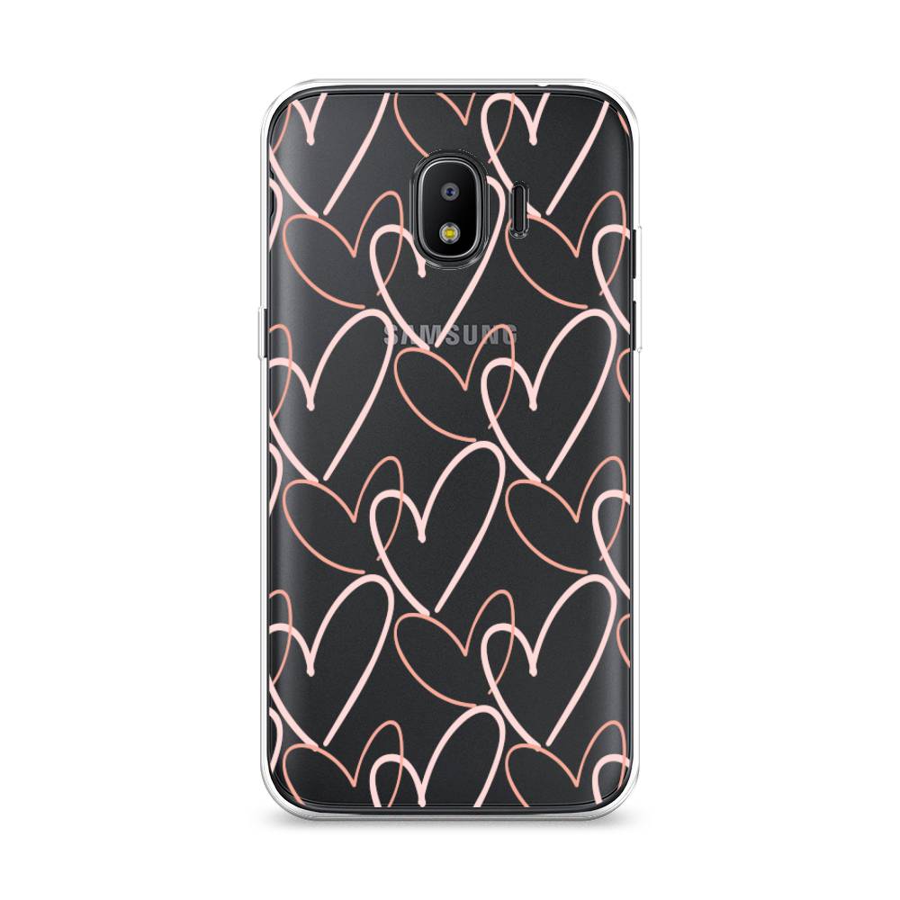 

Чехол на Samsung Galaxy J2 2018 "Узор из сердечек", Розовый;бежевый, 25650-6
