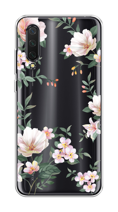 

Чехол на Xiaomi Mi CC9/Mi A3 Lite/Mi 9 Lite "Beautiful white flowers", Бежевый;зеленый, 36750-1