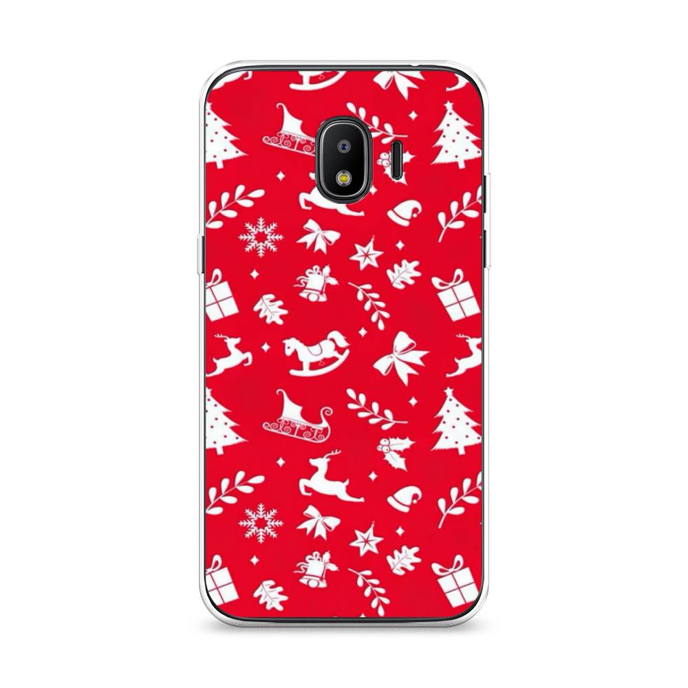 

Чехол на Samsung Galaxy J2 2018 "Красный новогодний фон", Красный;белый, 25650-5