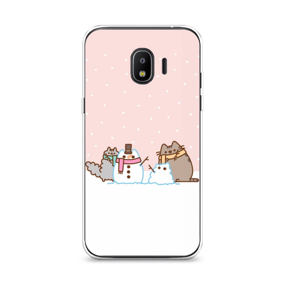 

Чехол на Samsung Galaxy J2 2018 "Котики в снегу", Розовый;белый;серый, 25650-5
