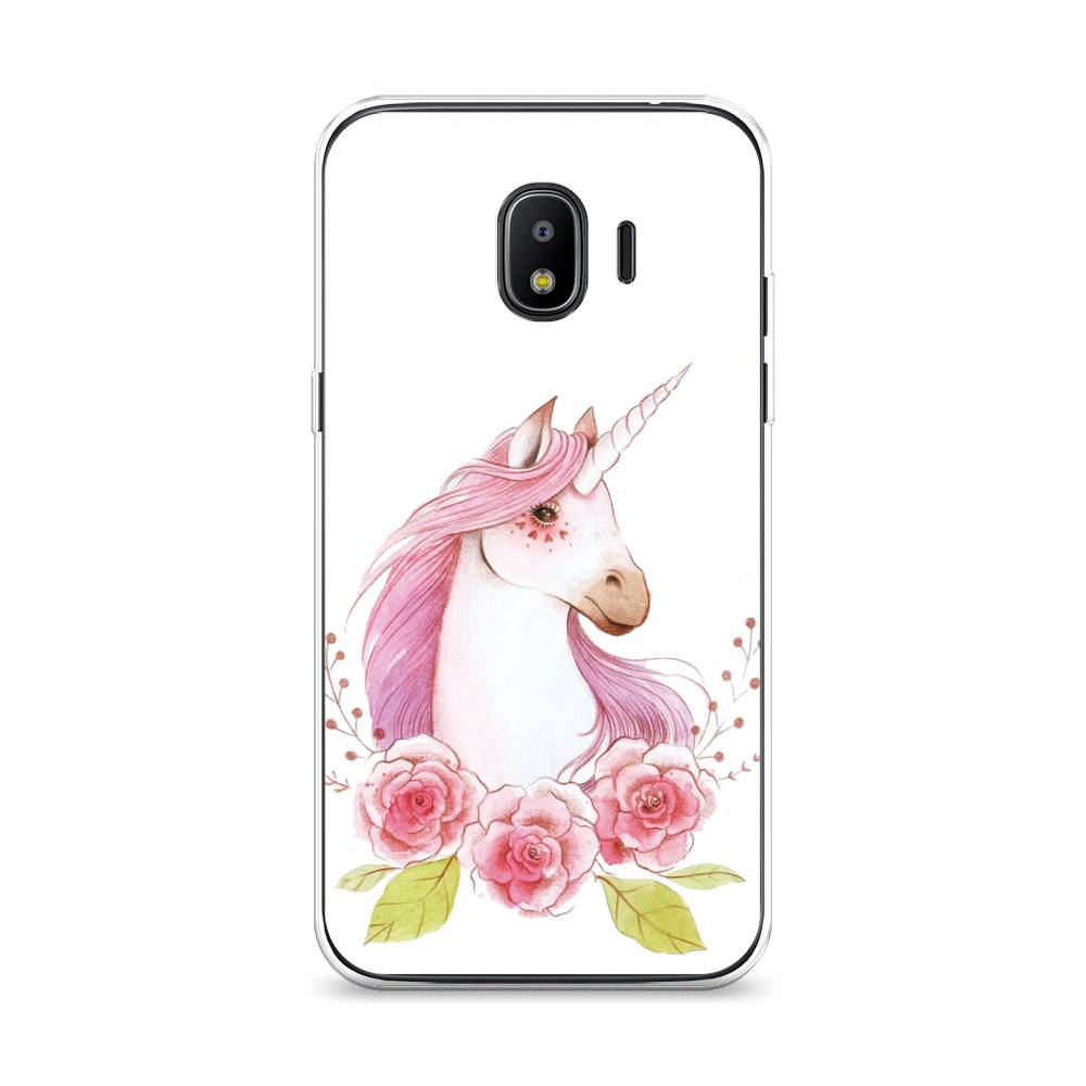 

Чехол на Samsung Galaxy J2 2018 "Единорог цветы", Белый;розовый;серый, 25650-1