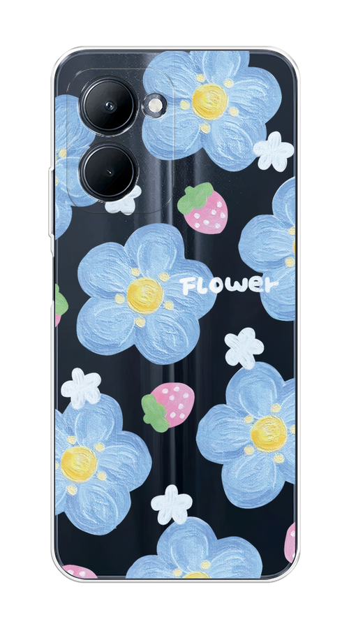 

Чехол на Realme C33 "Цветы и клубники", Прозрачный;голубой;белый, 2511350-1