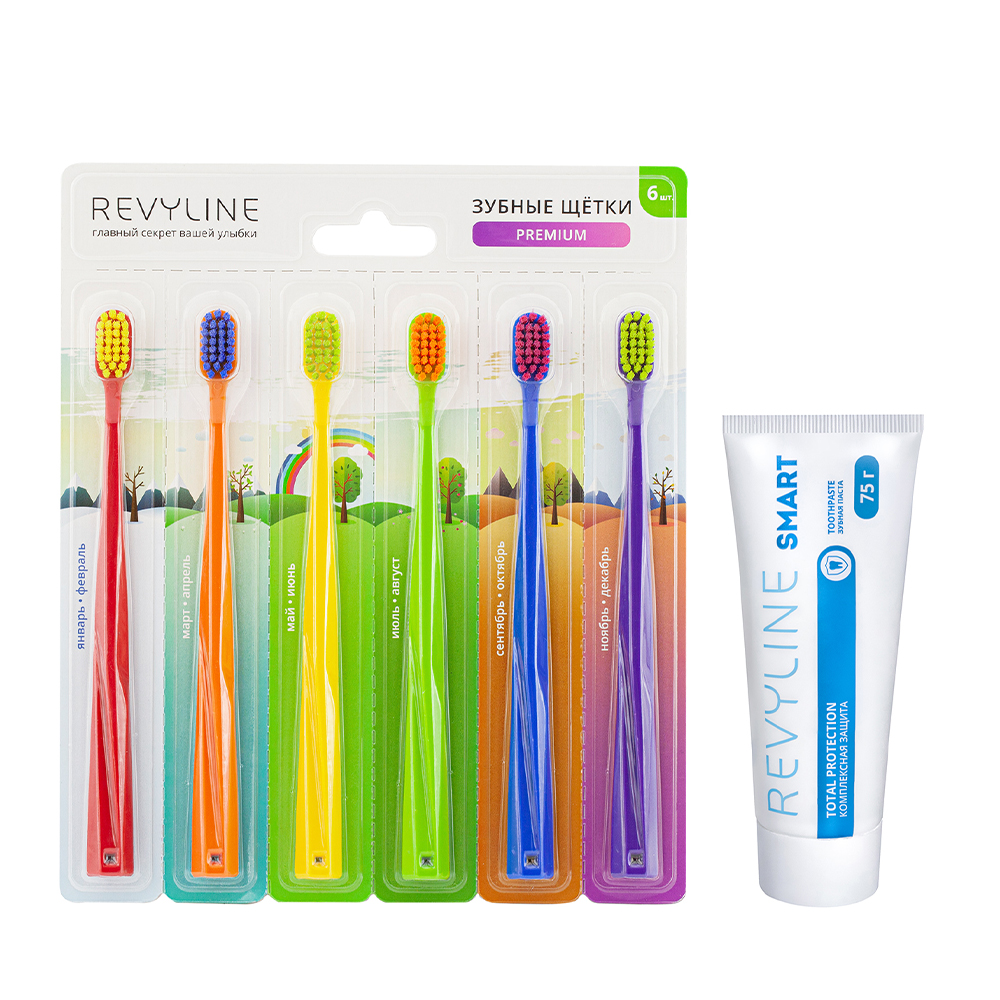 Набор зубных щеток Revyline SM5000 6 шт + Зубная паста Revyline Smart, 75 г revyline набор зубных щеток sm6000 4 шт