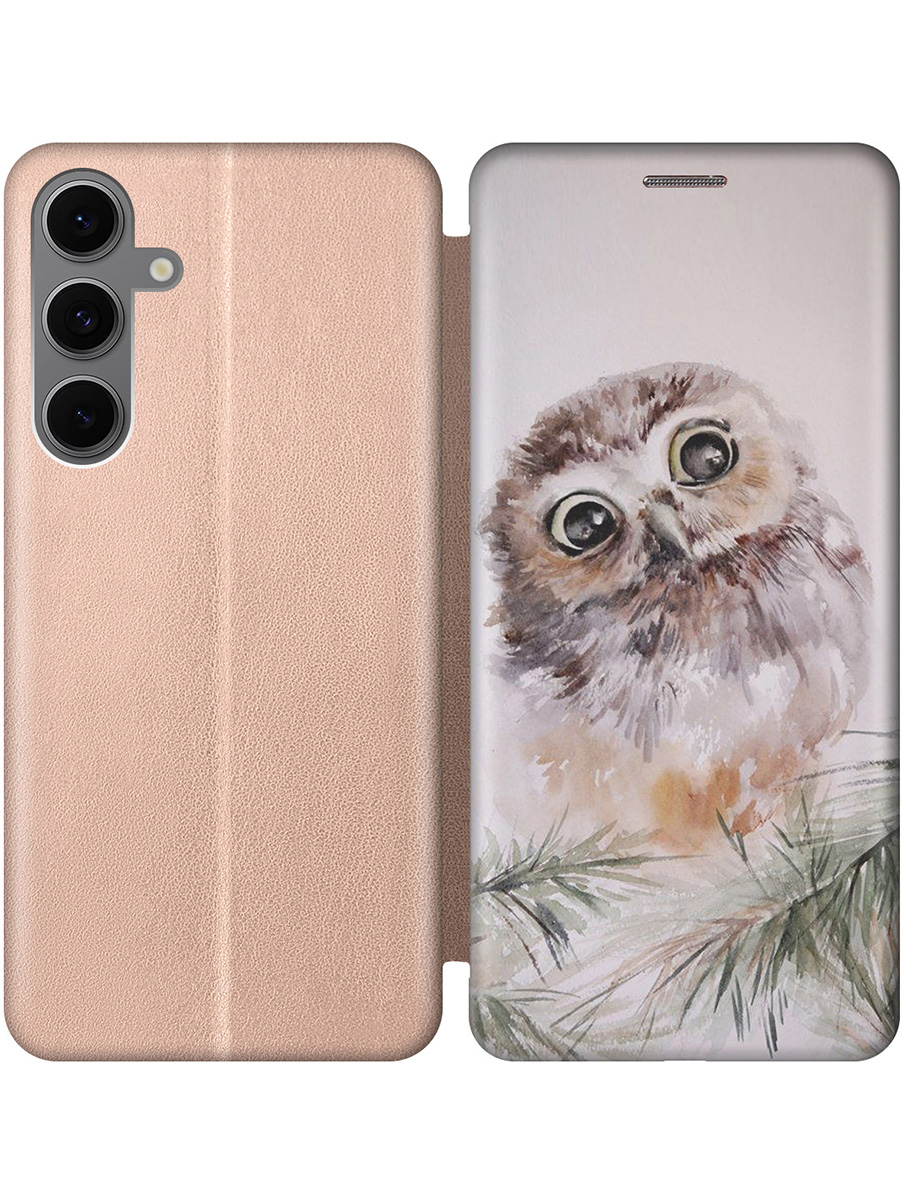 

Чехол-книжка на Samsung Galaxy S24 FE с принтом "Совенок" золотой, Золотистый;зеленый;коричневый;серый, 786718112