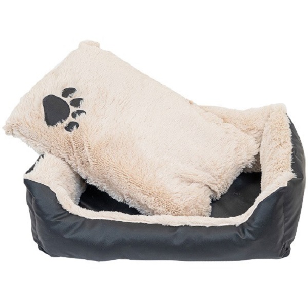 Лежак для животных ZooM TIGER, прямоугольный, с подушкой, бежевый, мех, кожа, 57х41х17 см