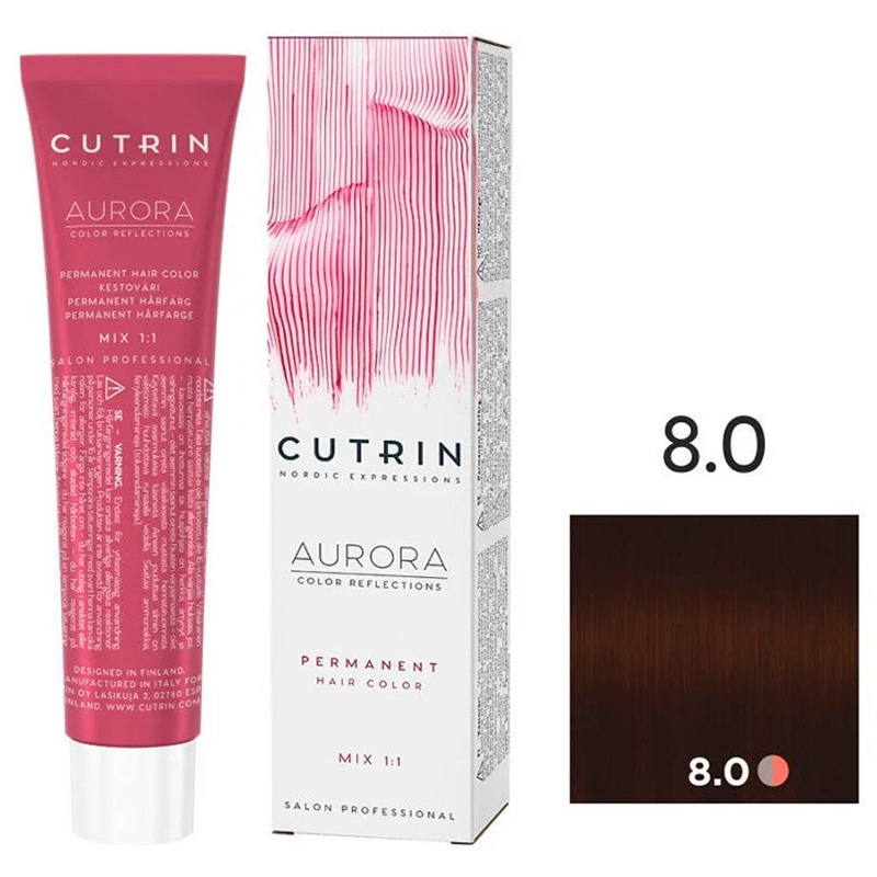 Краска для волос CUTRIN AURORA Permanent Hair Color 8.0 Светлый блондин 60 мл крем краска aurora permanent cutrin 4 37g коричневое золотое дерево 60 мл