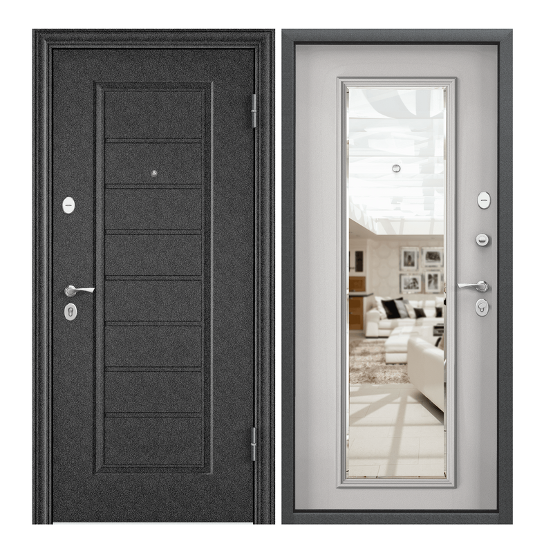 Дверь входная Torex для квартиры металлическая Flat-M 860х2050, правый, зеркало, черный дверь входная дверной континент термаль экстра левая медный антик лиственница белая 860х2050 мм