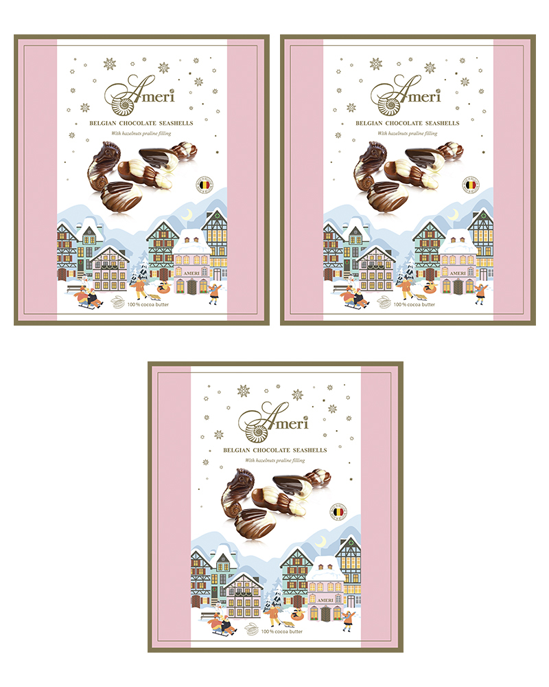 Конфеты шоколадные Ameri с начинкой пралине в новогодней упаковке, 250 г. - 3 шт.