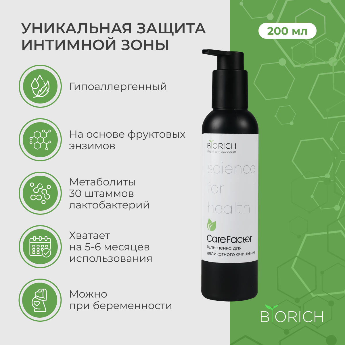 Гель для интимной гигиены Care Factor Biorich c метаболитами лактобактерий 200 мл 1880₽