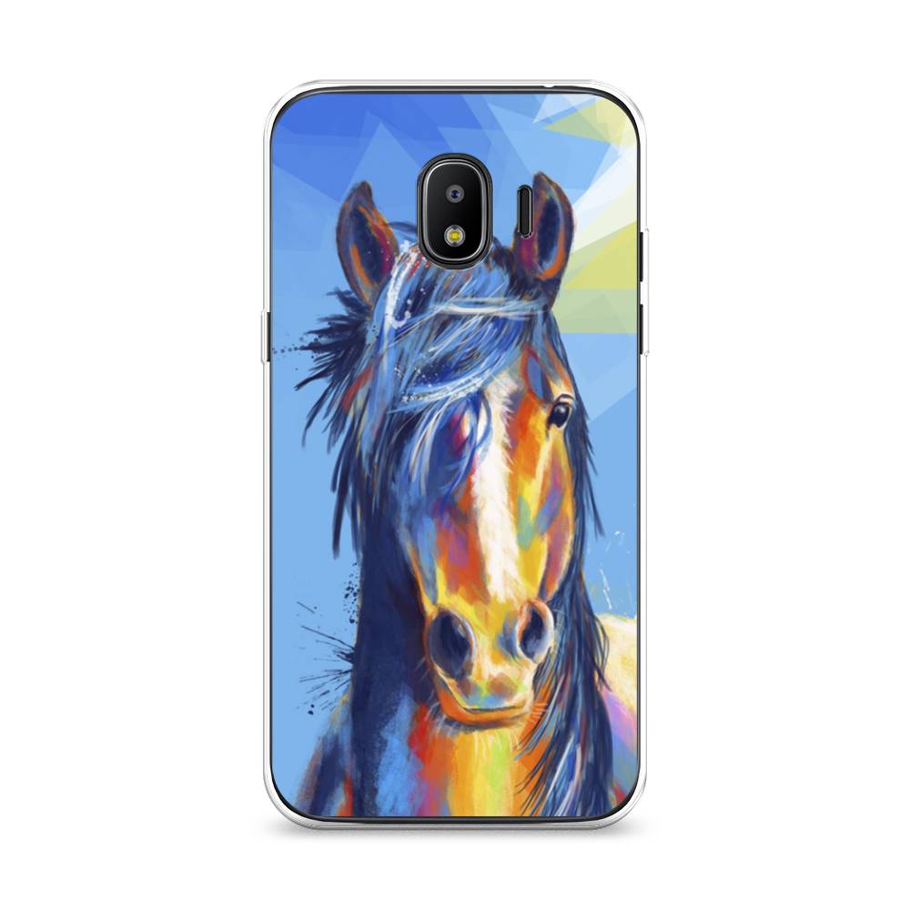 

Чехол на Samsung Galaxy J2 2018 "Лошадь арт 3", Голубой;желтый;синий, 25650-1