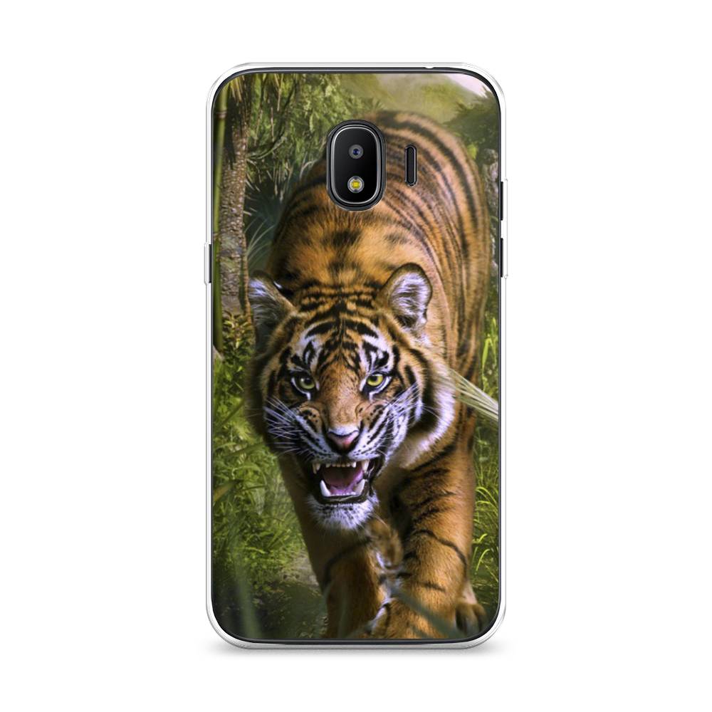 

Чехол на Samsung Galaxy J2 2018 "Тигр в джунглях 2", Оранжевый;зеленый, 25650-1