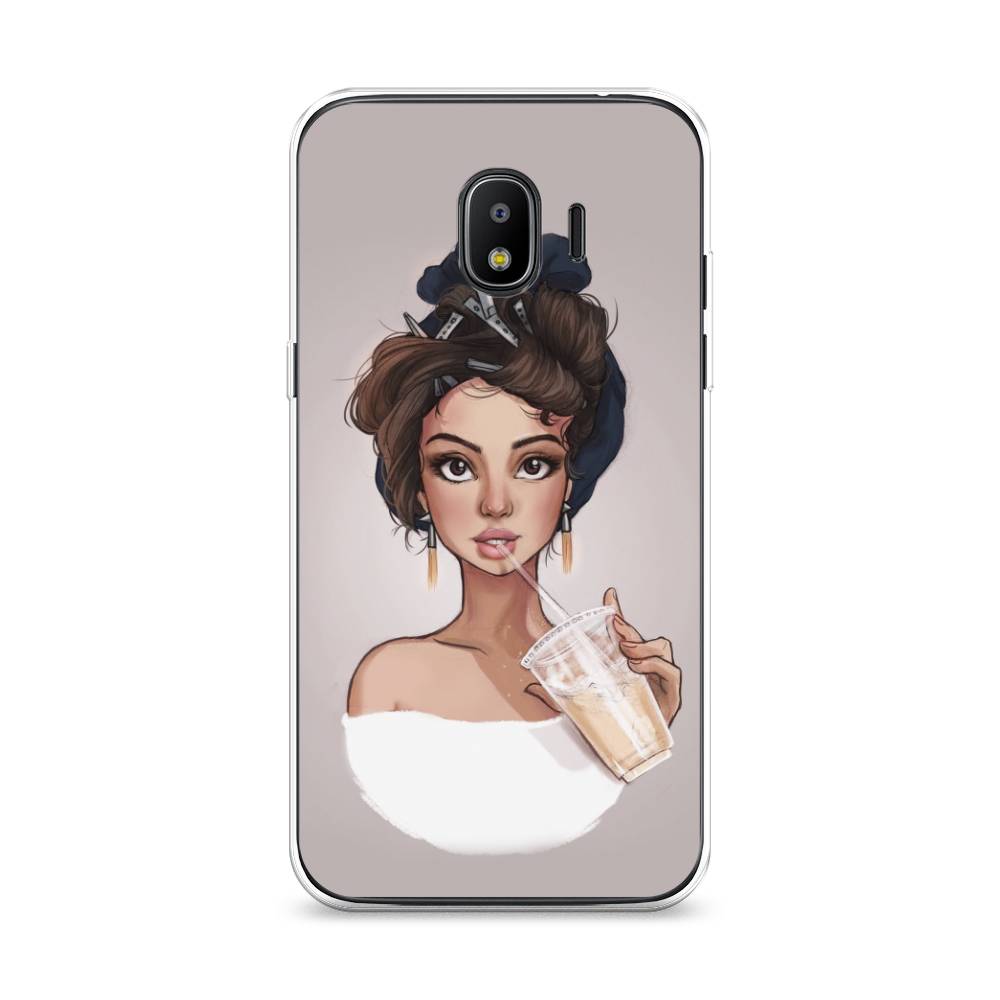 

Чехол на Samsung Galaxy J2 2018 "Девушка с фраппе", Серый, 25650-6