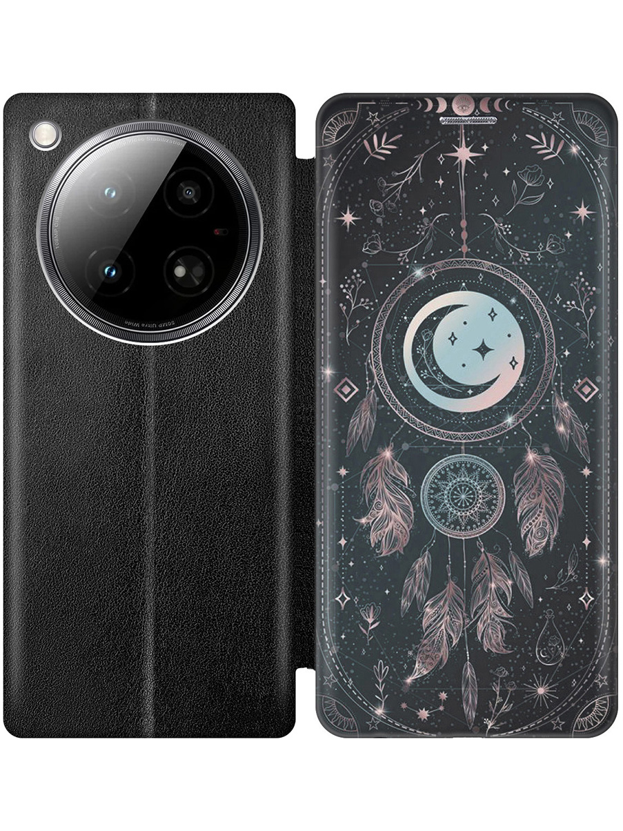 

Чехол-книжка на Infinix Zero 40 4G с принтом "Ловец снов и месяц" черный, Черный;голубой;серый, 786722385