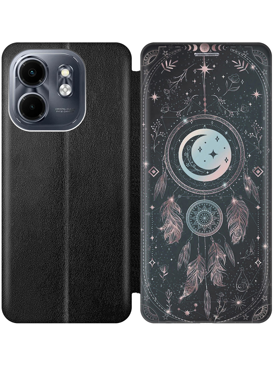 

Чехол-книжка на Infinix Hot 50i / Smart 9 с принтом "Ловец снов и месяц" черный, Черный;голубой;серый, 786719385