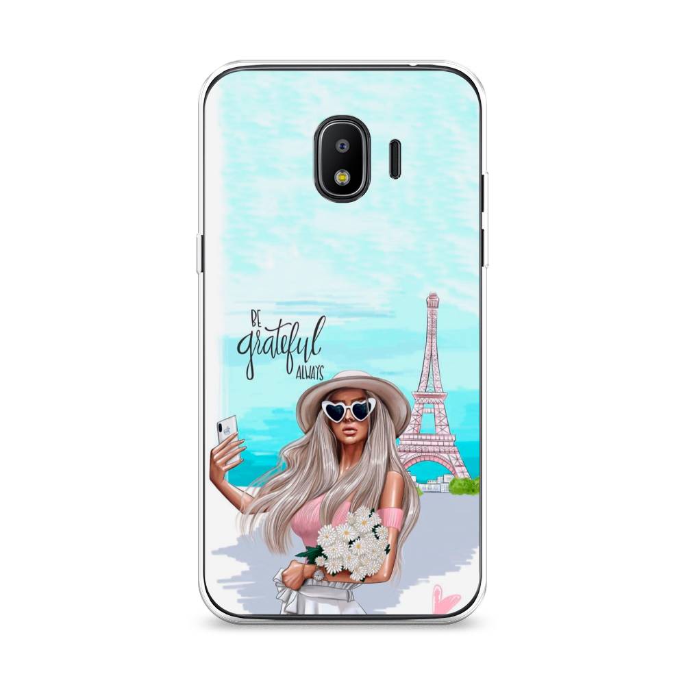 

Чехол на Samsung Galaxy J2 2018 "Селфи Париж", Голубой;бежевый, 25650-6