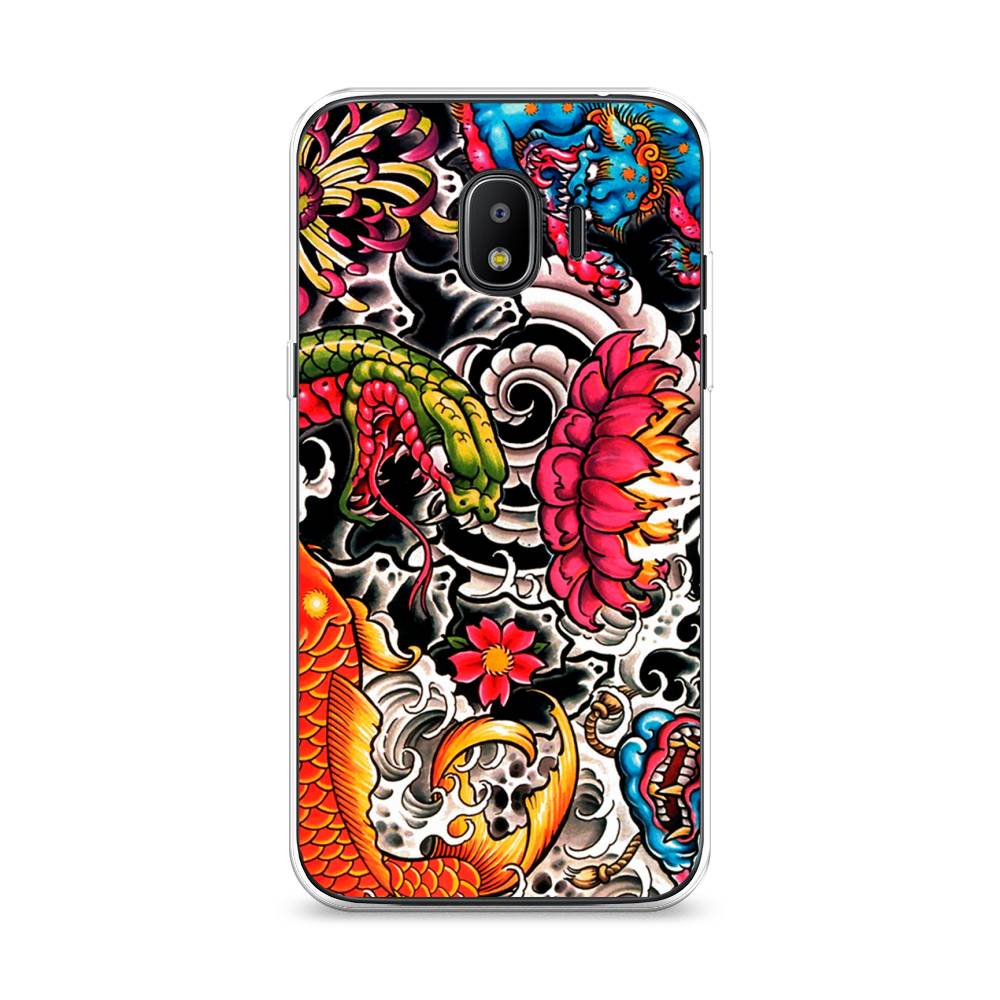 

Чехол на Samsung Galaxy J2 2018 "Японское искусство", Красный;оранжевый;голубой, 25650-4
