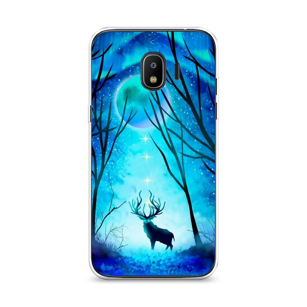 

Чехол на Samsung Galaxy J2 2018 "Олень северное сияние", Синий;черный;голубой, 25650-1