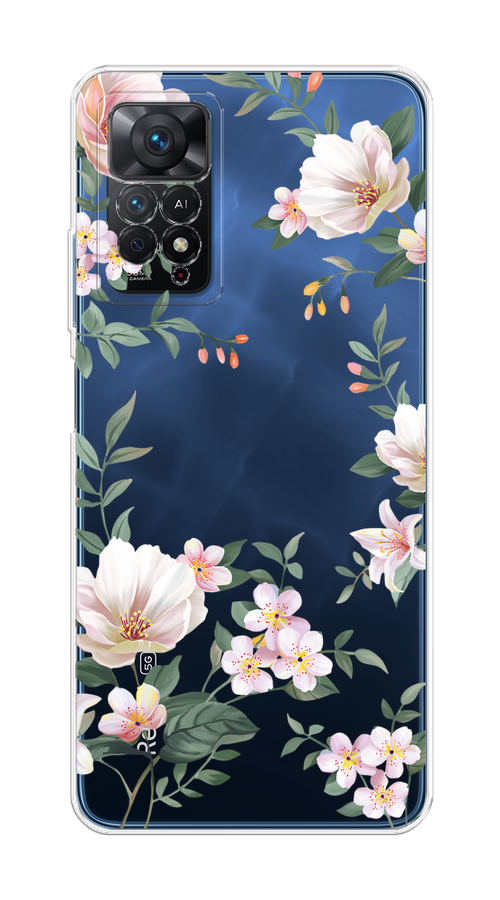 

Чехол на Redmi Note 11 Pro/11 Pro 5G/11E Pro/12 Pro 4G "Beautiful white flowers", Бежевый;зеленый, 314850-1