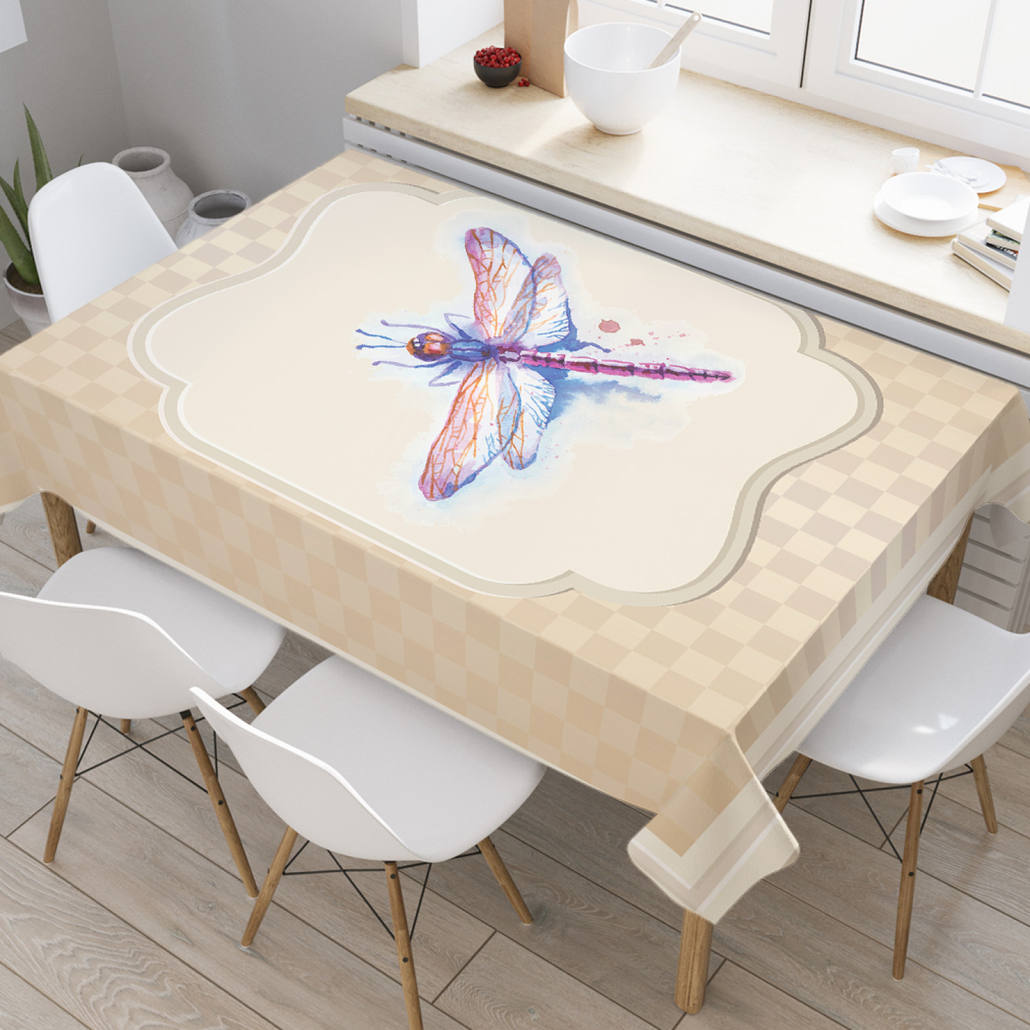 

Скатерть прямоугольная JoyArty "Стрекоза в мраморе" из оксфорда, 120x145 см, Бежевый, Стрекоза в мраморе