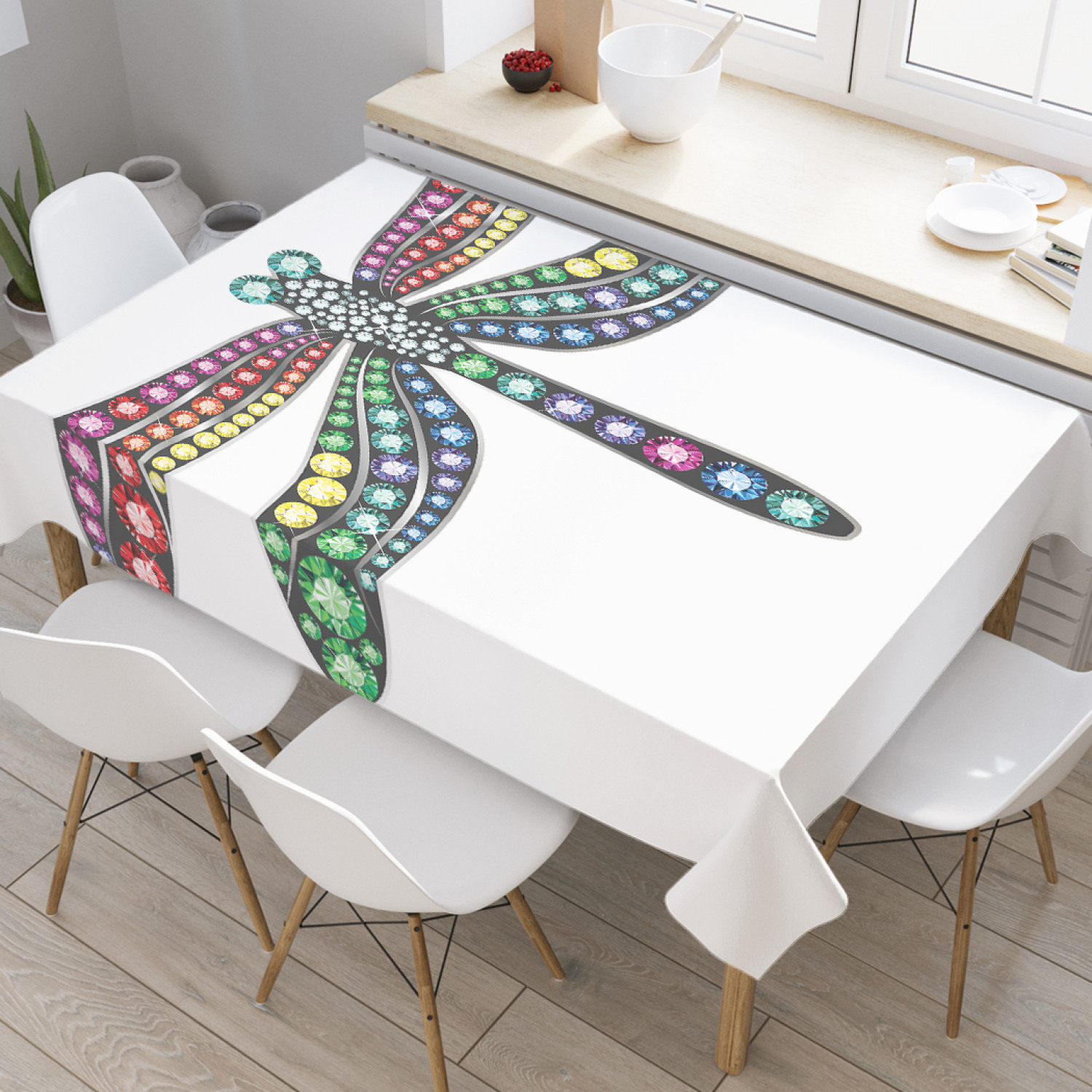 

Скатерть прямоугольная JoyArty "Драгоценная стрекоза" из оксфорда, 120x145 см, Белый, Драгоценная стрекоза
