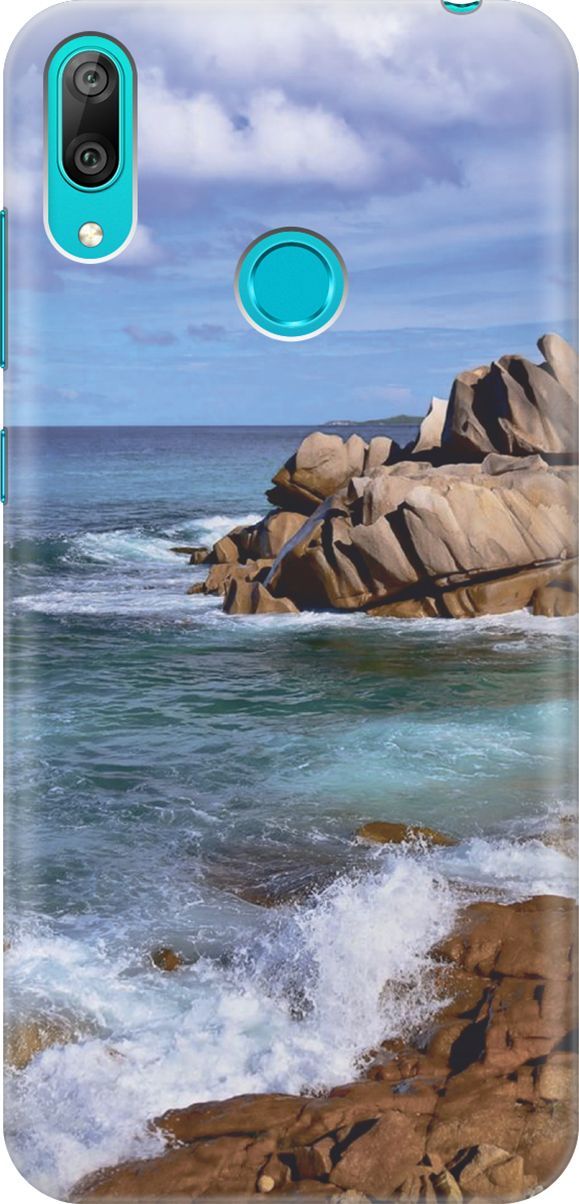 

Силиконовый чехол на Huawei Y7 (2019) "Скалистый берег", Голубой;коричневый, 6607