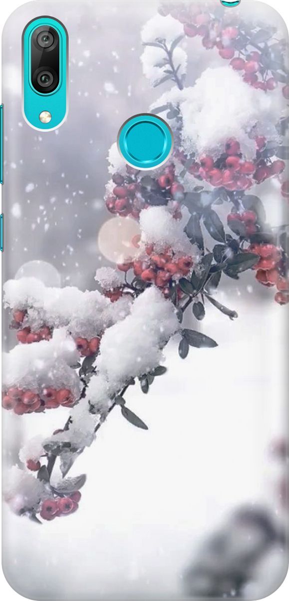

Силиконовый чехол на Huawei Y7 (2019) "Заснеженная рябина", Белый;серый, 6606