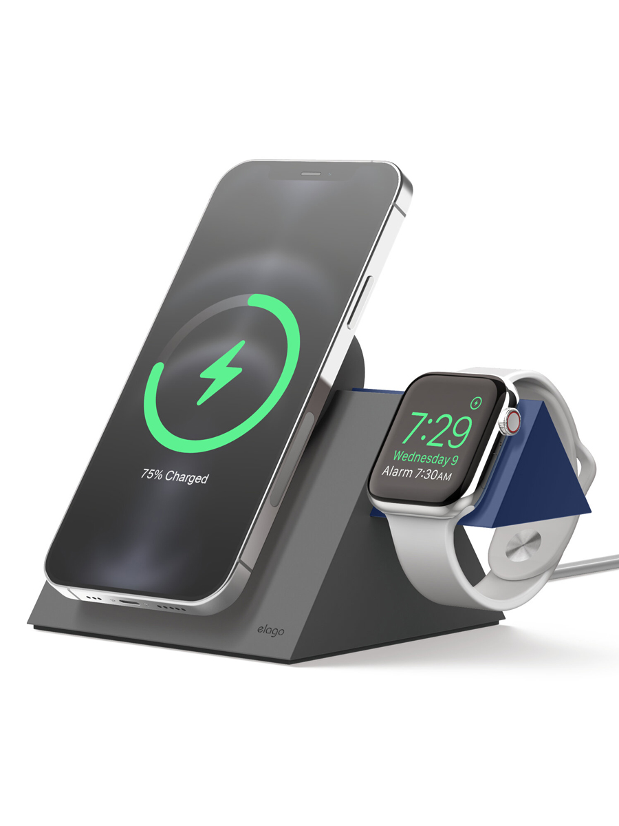 

Стенд Elago с MagSafe S5 Duo iPhone/Apple Watch Grey/Blue, MS5 DUO