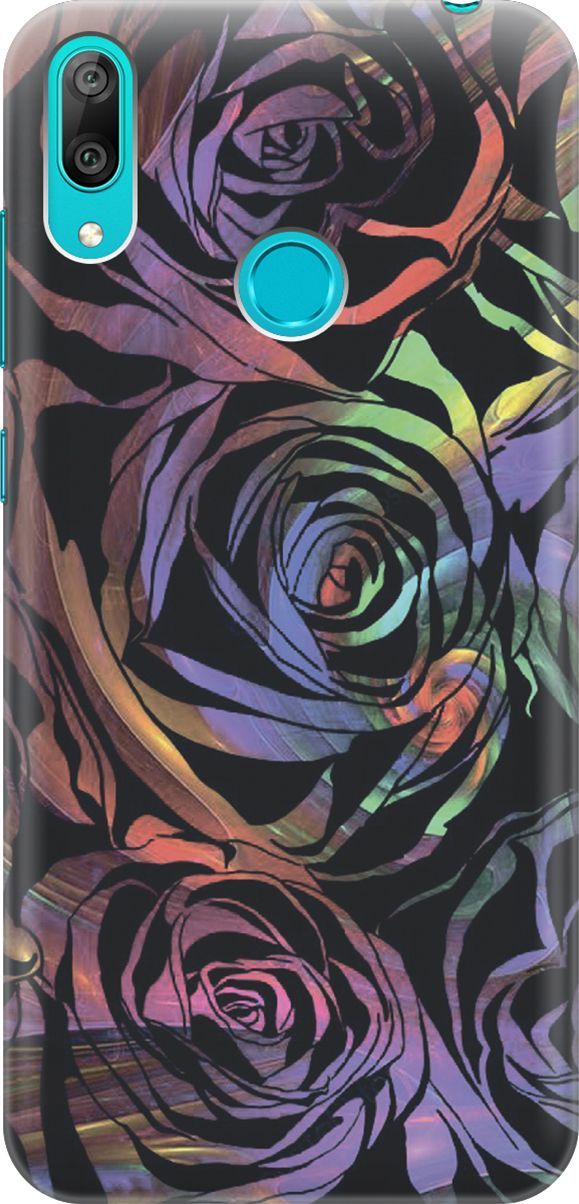 

Силиконовый чехол на Huawei Y7 (2019) "Мрачные розы", Фиолетовый;черный, 6605