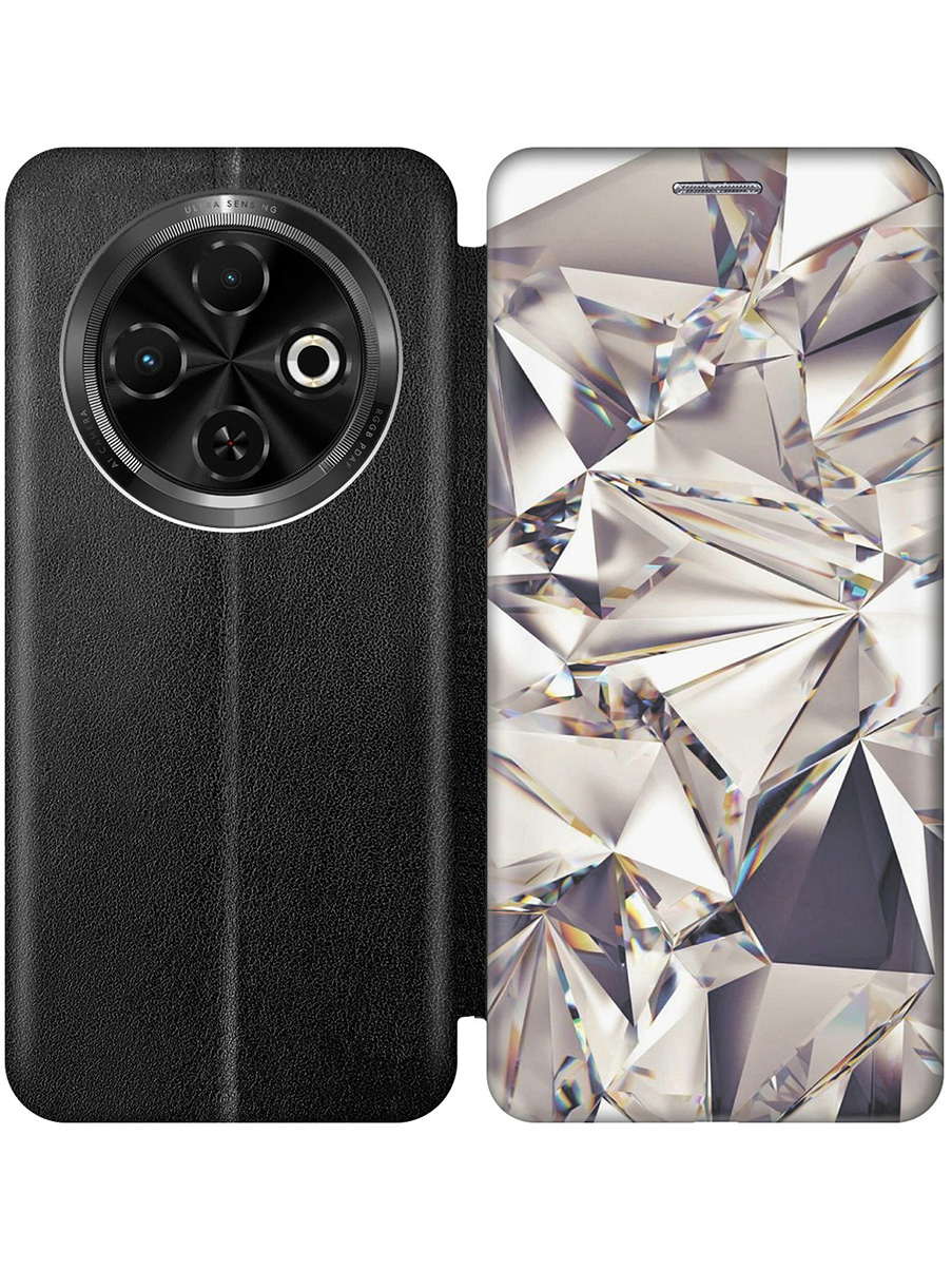

Чехол-книжка на Tecno Spark 30C с принтом "Алмазные грани" черный, Черный;серый, 786716331