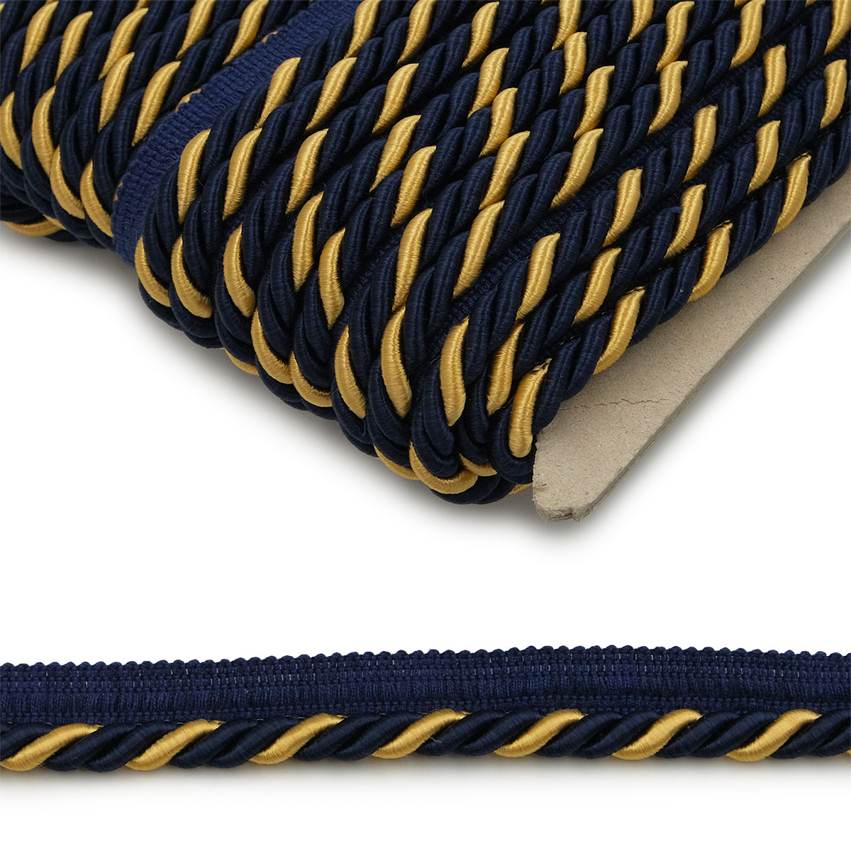 Кант витой ПРОТОС, 23-103 R, 9 мм*25 м, вискоза (103/23 тёмно-синий, светлое золото)