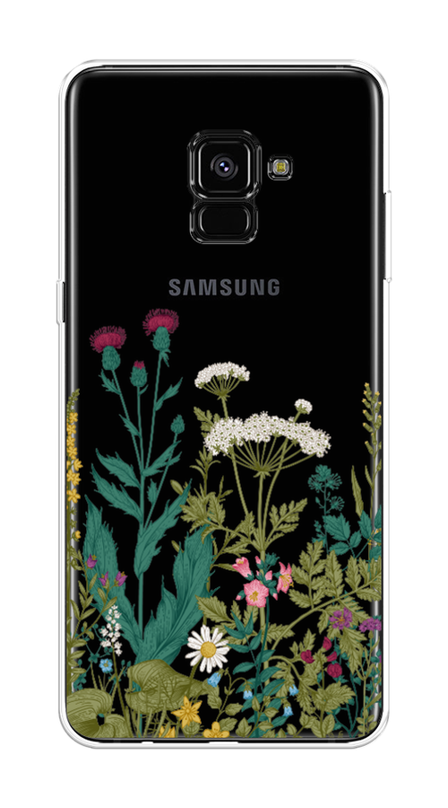 

Чехол на Samsung Galaxy A8 Plus 2018 "Дикие полевые цветы", Зеленый;розовый;белый, 25550-2