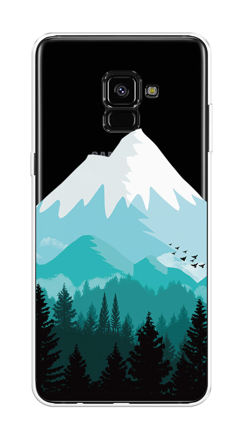 

Чехол на Samsung Galaxy A8 Plus 2018 "Синяя снежная гора", Белый;голубой, 25550-2