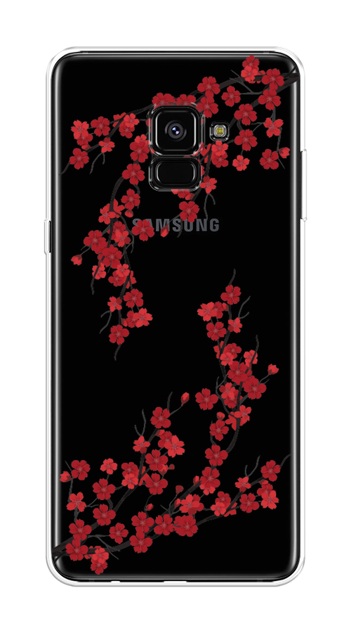 

Чехол на Samsung Galaxy A8 Plus 2018 "Красная сакура", Красный;черный, 25550-2