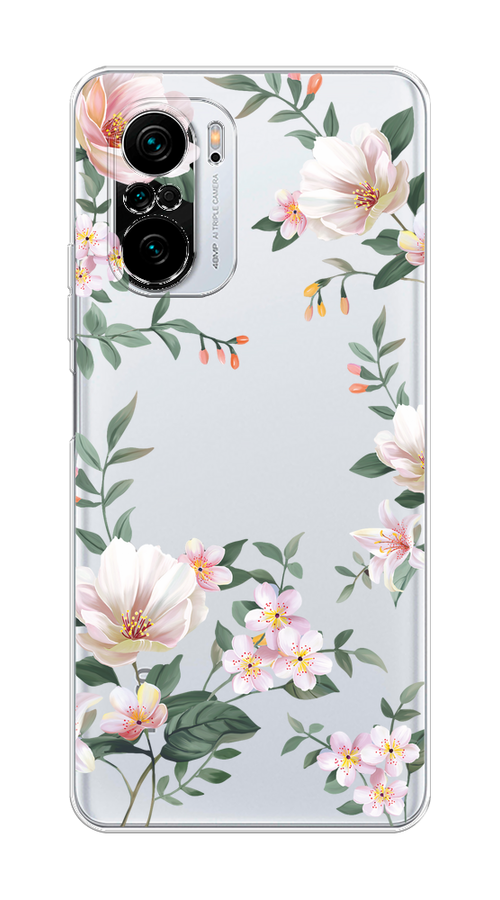 

Чехол на Xiaomi Poco F3/Redmi K40/Mi 11i "Beautiful white flowers", Бежевый;зеленый, 312650-1