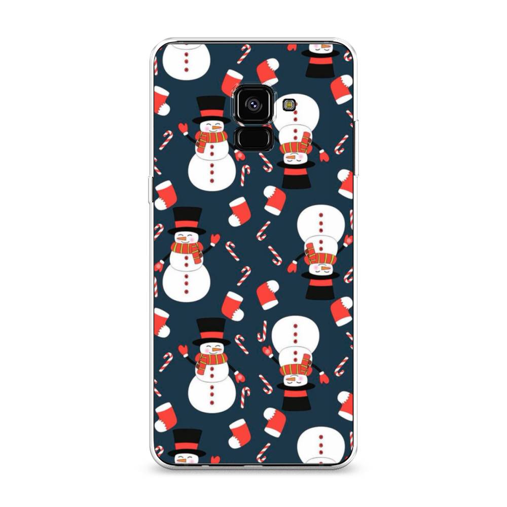 

Чехол на Samsung Galaxy A8 Plus 2018 "Синие снеговики", Синий;белый;красный, 25550-5