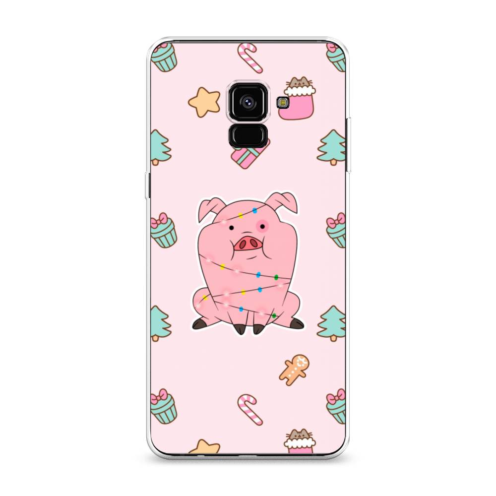 

Чехол на Samsung Galaxy A8 Plus 2018 "Розовая свинка", Розовый;зеленый, 25550-5