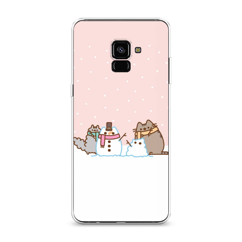 

Чехол на Samsung Galaxy A8 Plus 2018 "Котики в снегу", Розовый;белый;серый, 25550-5