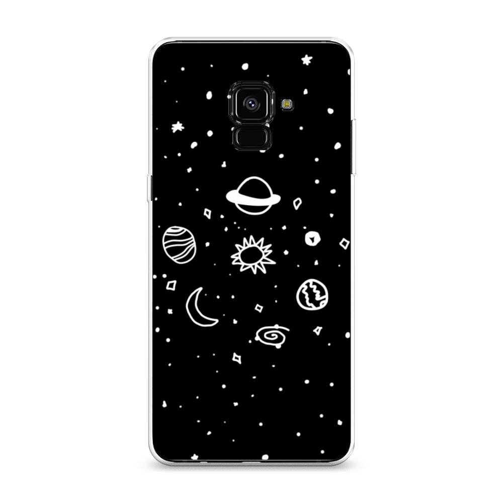 

Чехол на Samsung Galaxy A8 Plus 2018 "Дудл солнечной системы", Бежевый;серый, 25550-2