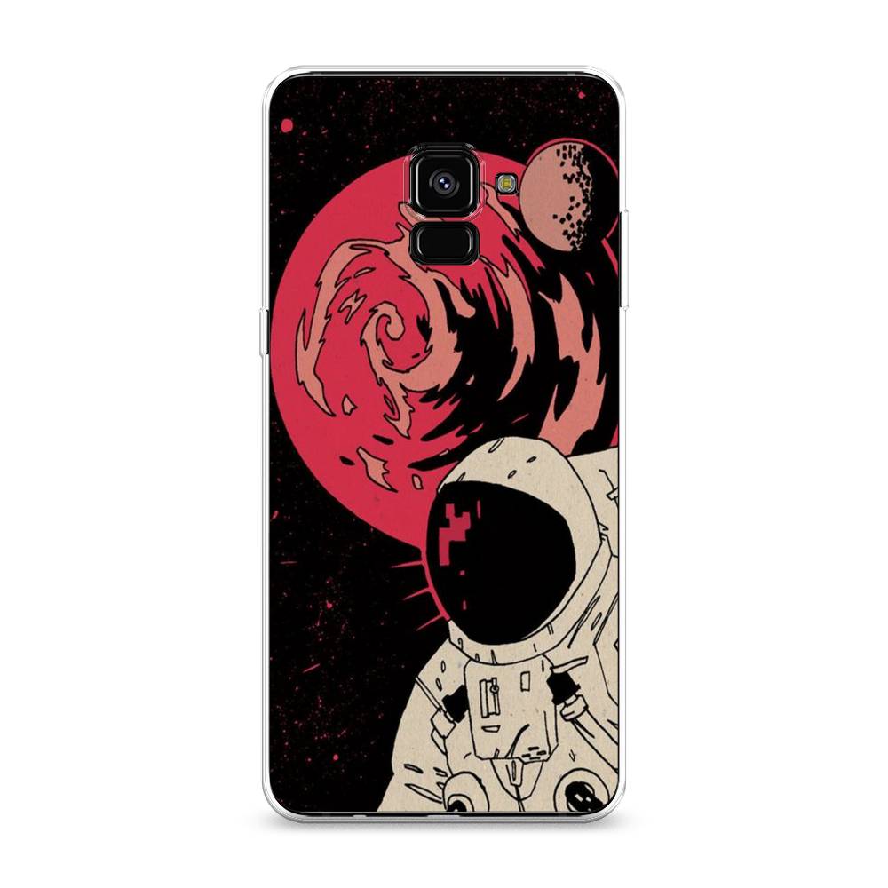 

Чехол на Samsung Galaxy A8 Plus 2018 "Космонавт возле Марса", Черный;красный, 25550-2