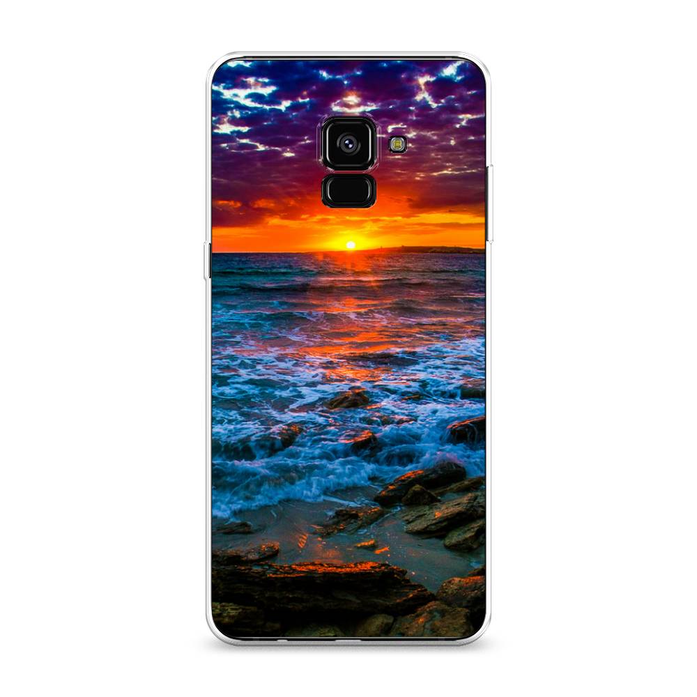 

Чехол на Samsung Galaxy A8 Plus 2018 "Закат 1", Оранжевый;синий, 25550-2