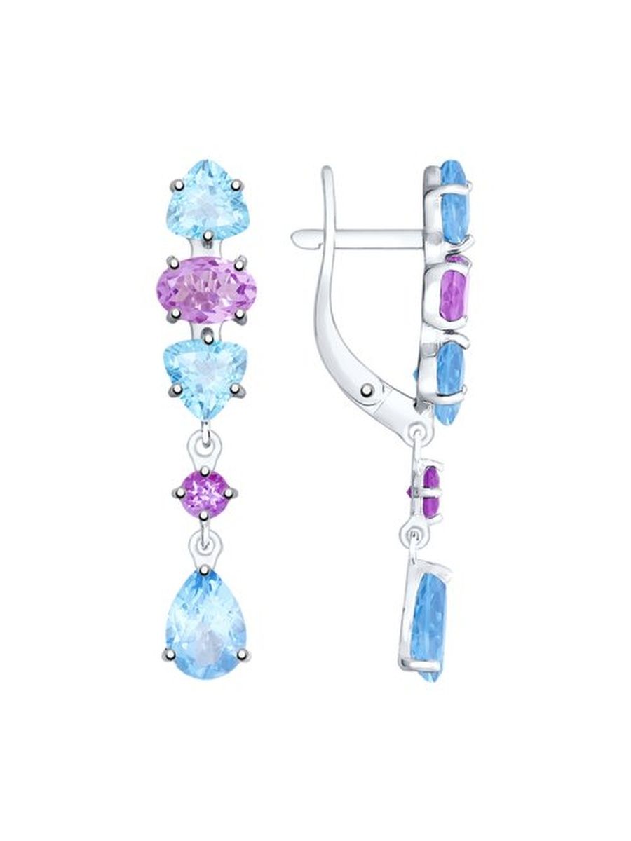 

Серьги подвески из серебра TEO MAORI 892021765, аметист/топаз, 892021765