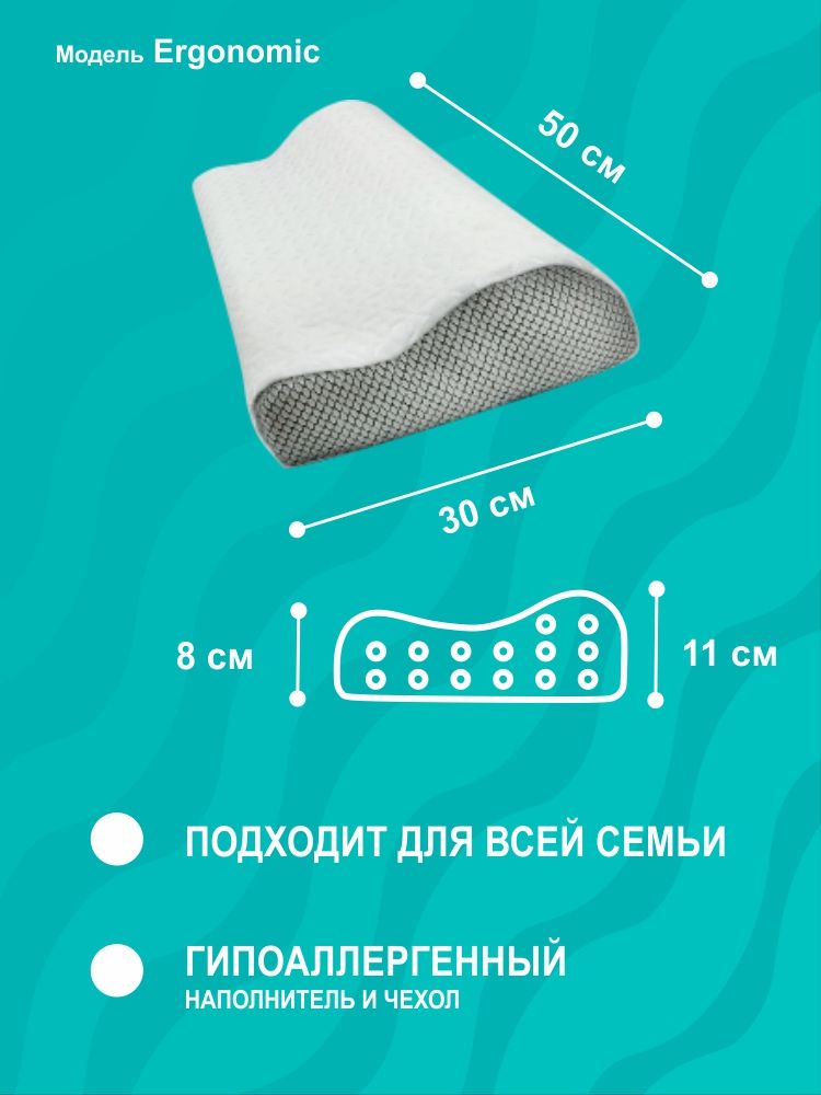 

Анатомическая, ортопедическая подушка с эффектом памяти для сна Ergonomic Народная Здрава