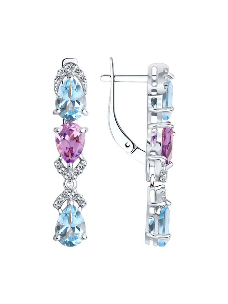 

Серьги подвески из серебра TEO MAORI 892021411, аметист/топаз/фианит, 892021411