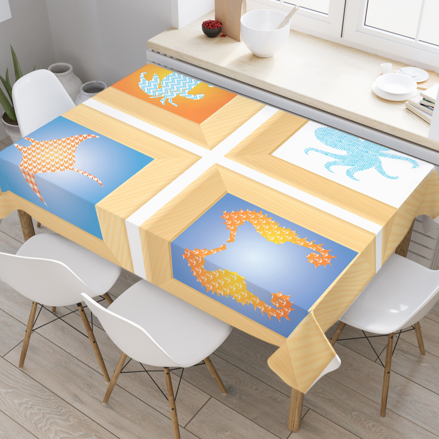 

Скатерть прямоугольная JoyArty "Морские картины" из оксфорда, 120x145 см, Желтый, Морские картины