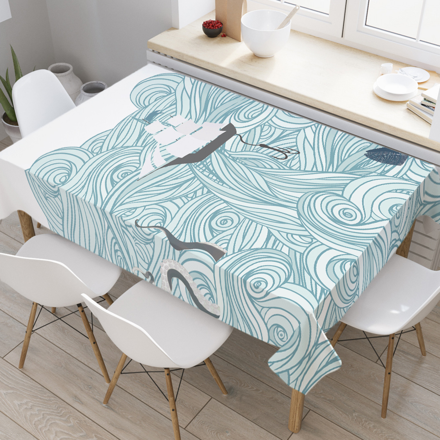 

Скатерть прямоугольная JoyArty "Корабельные опасности" из оксфорда, 120x145 см, Зеленый, Корабельные опасности