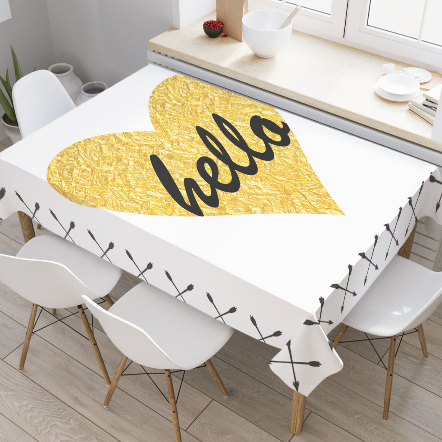 

Скатерть прямоугольная JoyArty "Сердце и надпись" из оксфорда, 120x145 см, Белый, Сердце и надпись