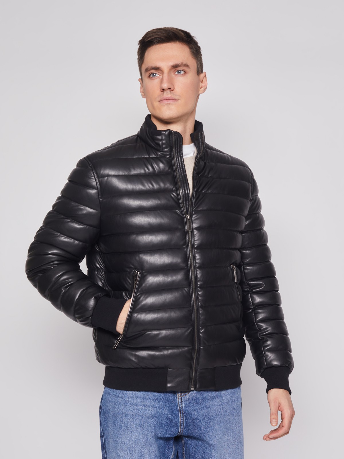 

Кожаная куртка мужская Zolla 012125P50014 черная 2XL, 012125P50014